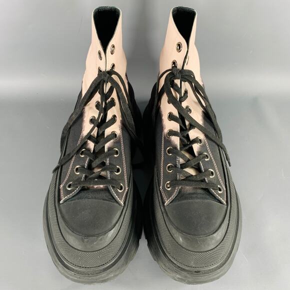 ALEXANDER MCQUEEN Size 9 Black Pink Color Block Mixed Materials Lace-Up Boots main image 10